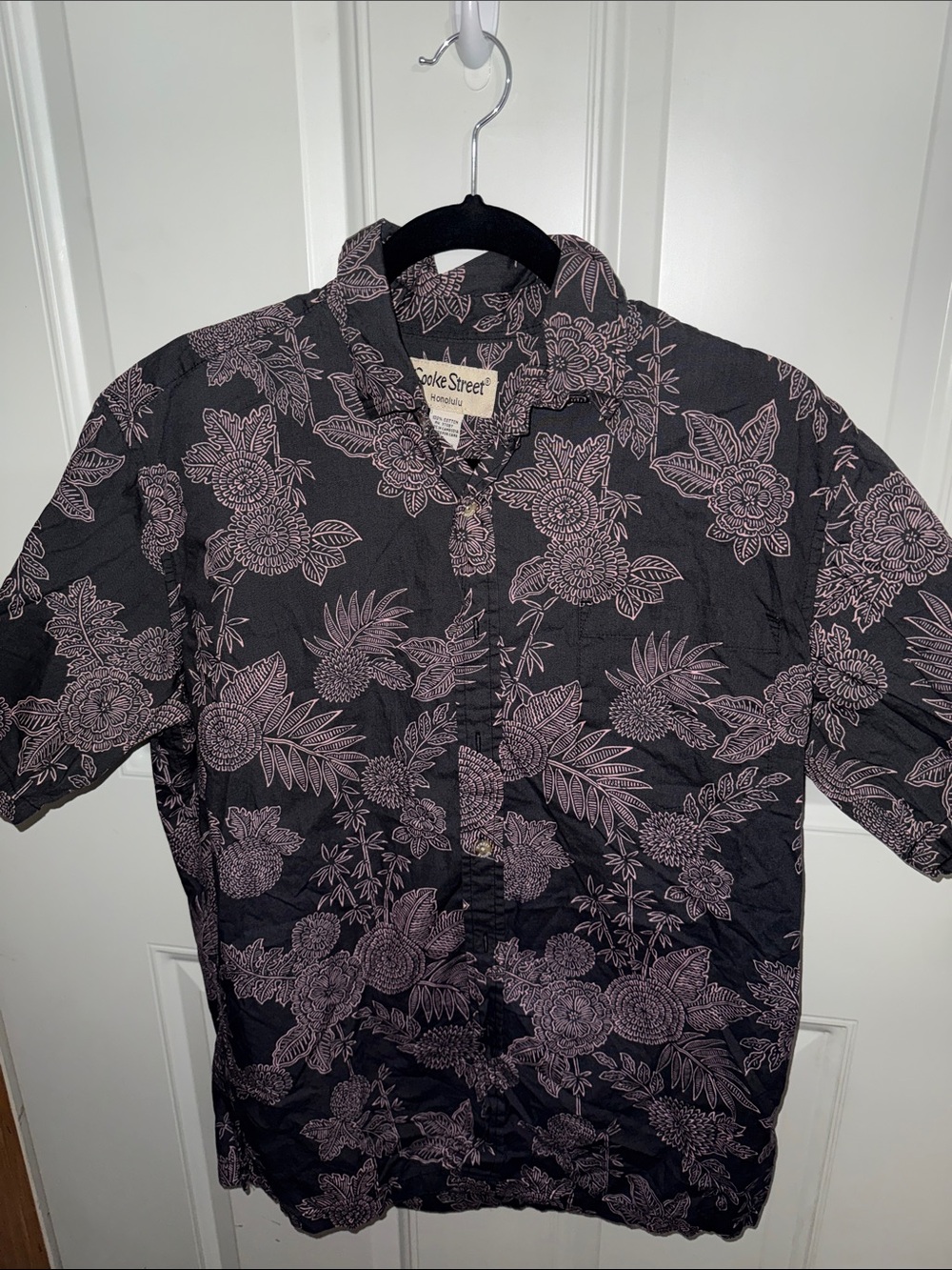 Cooke Street Men’s Black Button-Down Shirt with Pink Floral Print